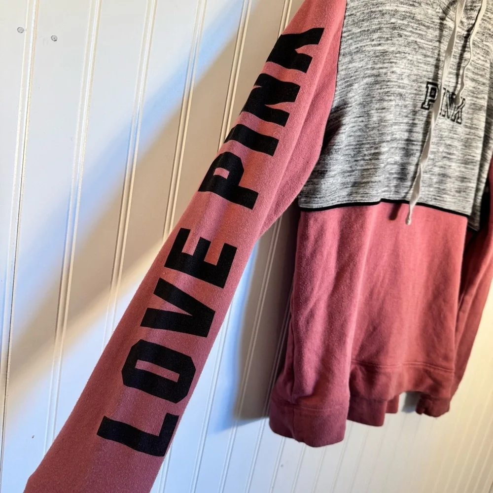PINK Victoria’s Secret Womens Pink & Gray Hooded Pullover Sweatshirt Size Medium - Picture 3 of 12